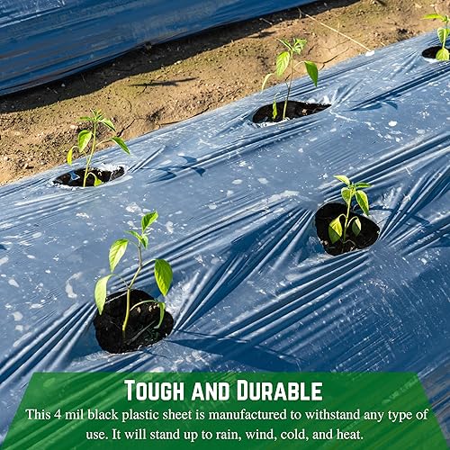 Miniatura 5 de Farm Plastic Supply - Láminas de plástico negro - 4 mil - (20' x 100') - Lona de plástico negra, láminas de plástico de barrera de vapor de