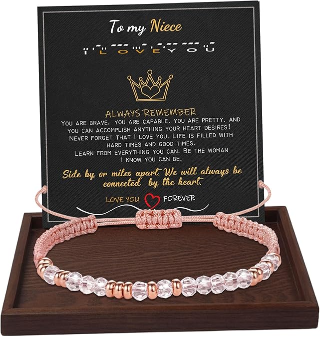Btysun Morse Code Bracelets for Women Christmas Gift Stocking Stuffers for Teens Pink Braided Bracelets Inspirational Best Friend Birthday Gifts for Her High School Graduation Gifts for Her 2025 Mom Bracelet Jewelry