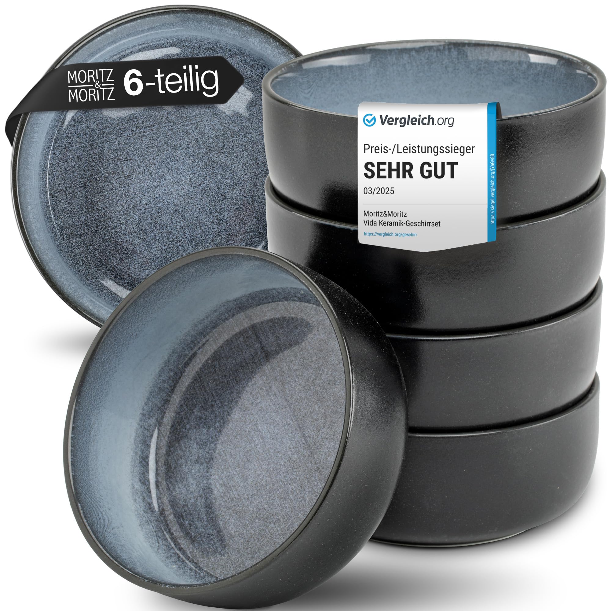 Moritz & Moritz VIDA 6x Müslischalen Blau - Stylisches und robustes Schalen Set aus Porzellan für Müsli