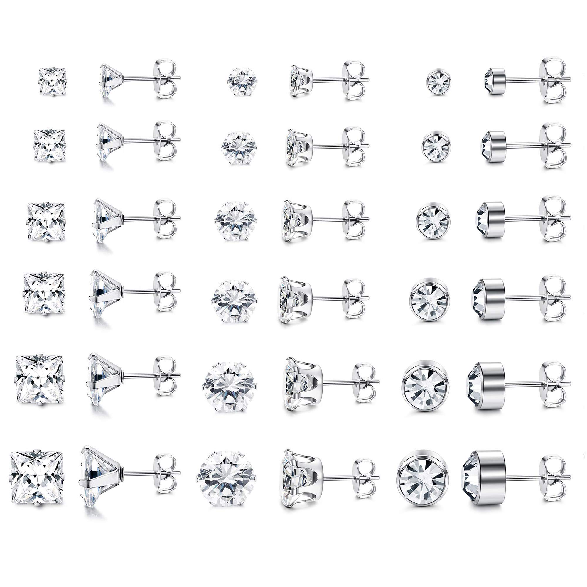 YADOCA 18 Pares Plata Pendientes Mujer Hombre Set Pendientes Circoniña De Acero Inoxidable Hipoalergénico Pendientes Brillantes Diamante Pendiente De Cartílago Helix Piercing 3-8mm