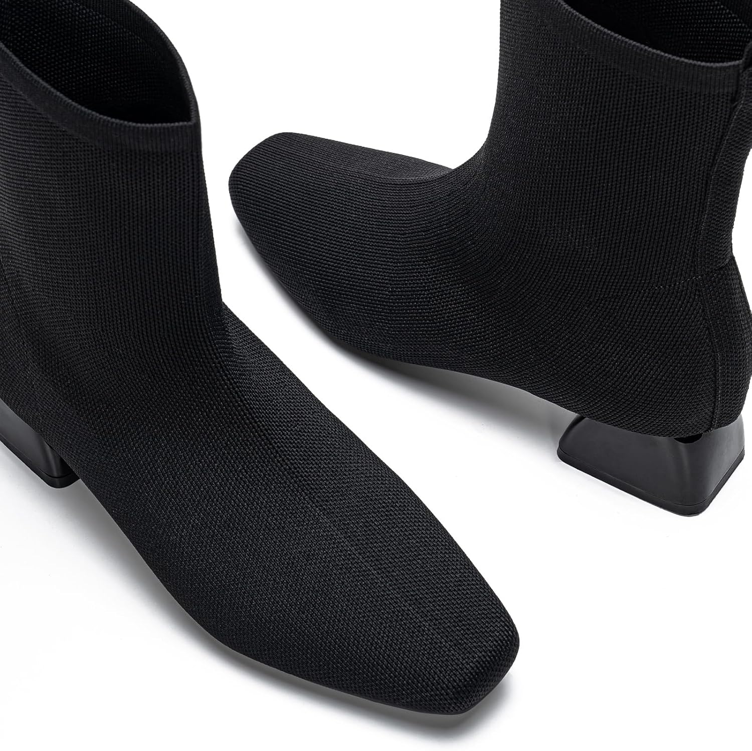 Buyrew Ankle Boots for Women Low Heel Booties Square Toe Sock Knit Chunky Winter Slip On Shoes - Image 4