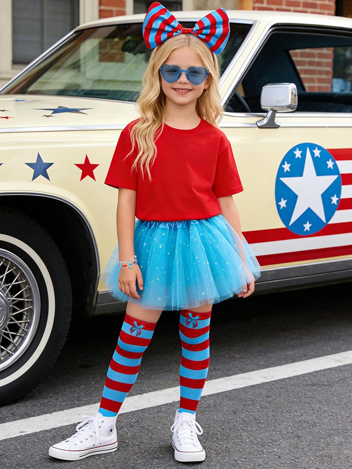 Women Tutu Costume Set, 6PCS Tulle Skirt T-shirt Headband Sunglasses Gloves Socks Party Cosplay Outfits - Image 5