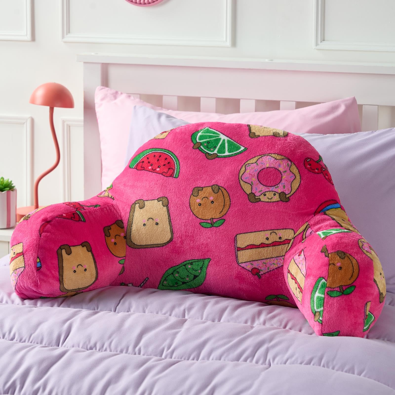 Ohs Sweetie Pie Cuddle Cushion For Adults, Comfy Reading Pillows Super Soft Teddy Fleece Kids Cushions With Arms Gaming Cushion Sit Up In Bed Pillow, Hot Pink - 45 X 40 X 30Cm