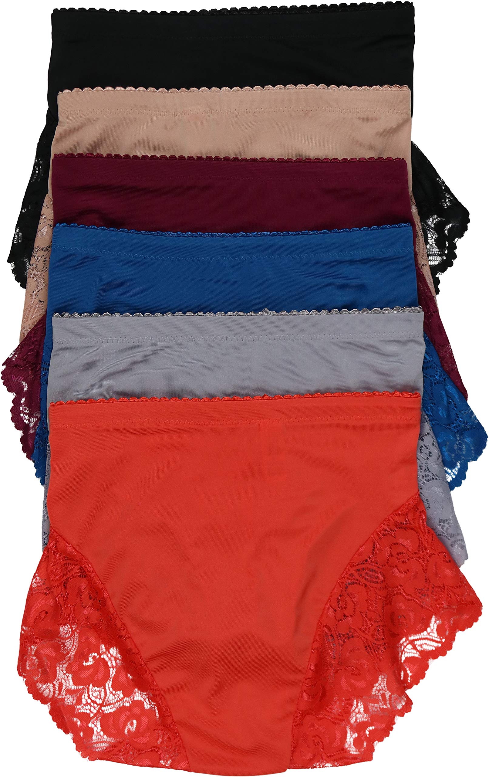 ToBeInStyle - Pack de 6 calzoncillos para mujer con diseño de abertura de encaje - Rosa - S