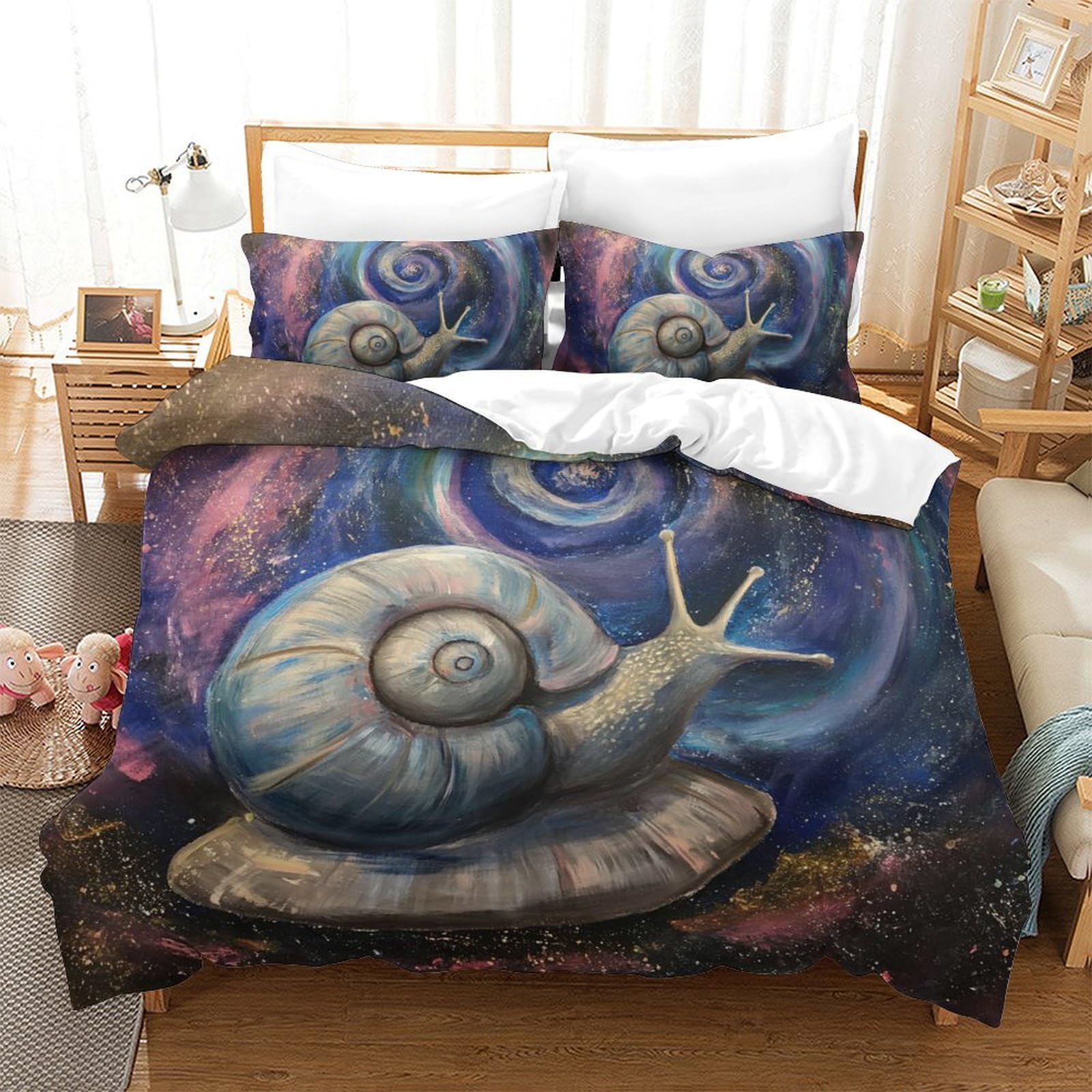 Housse de couette escargot 3D 200x200cm respirante hypoallergénique