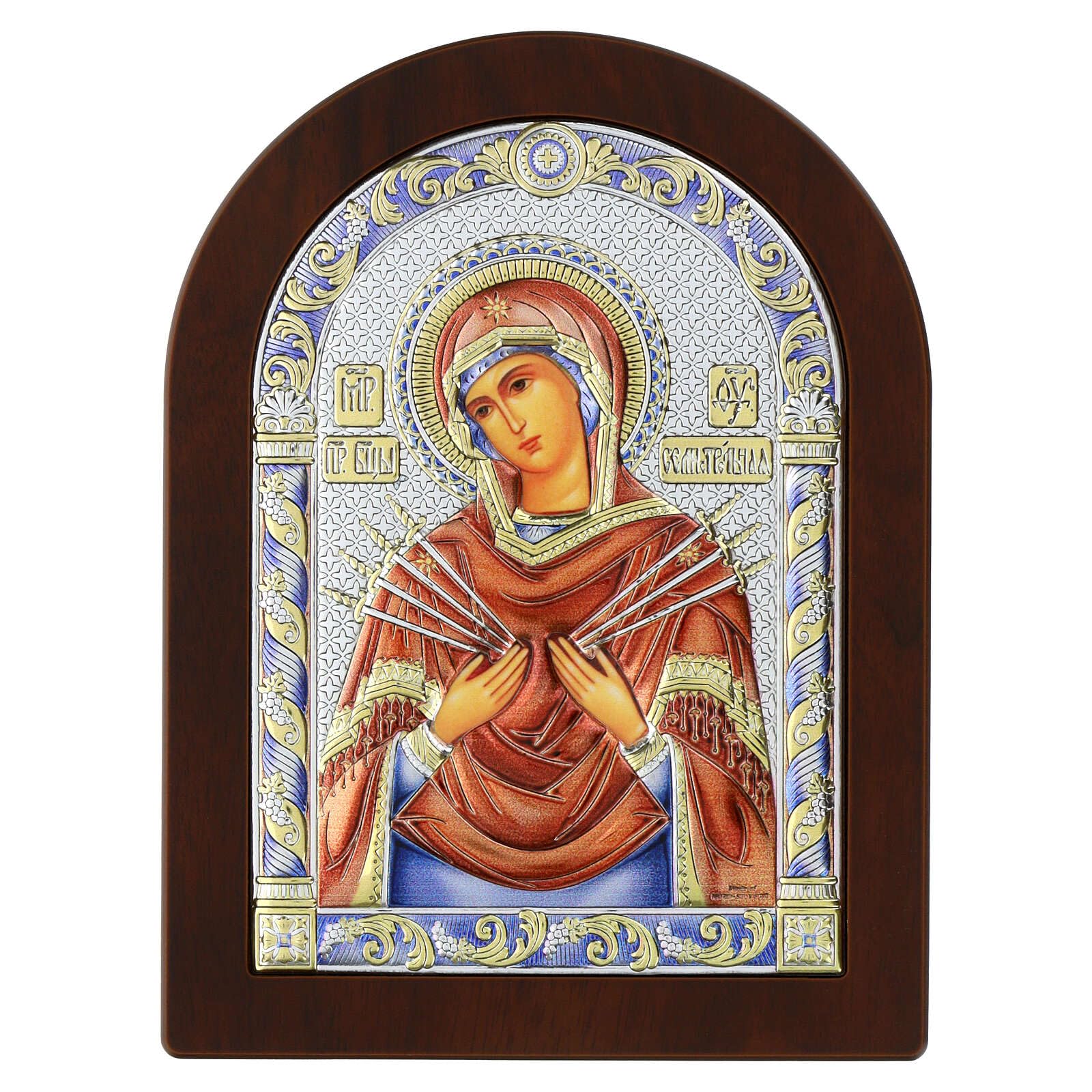 Icona Madonna delle 7 Spade bilaminato colorato Valenti Argenti 22x18 cm