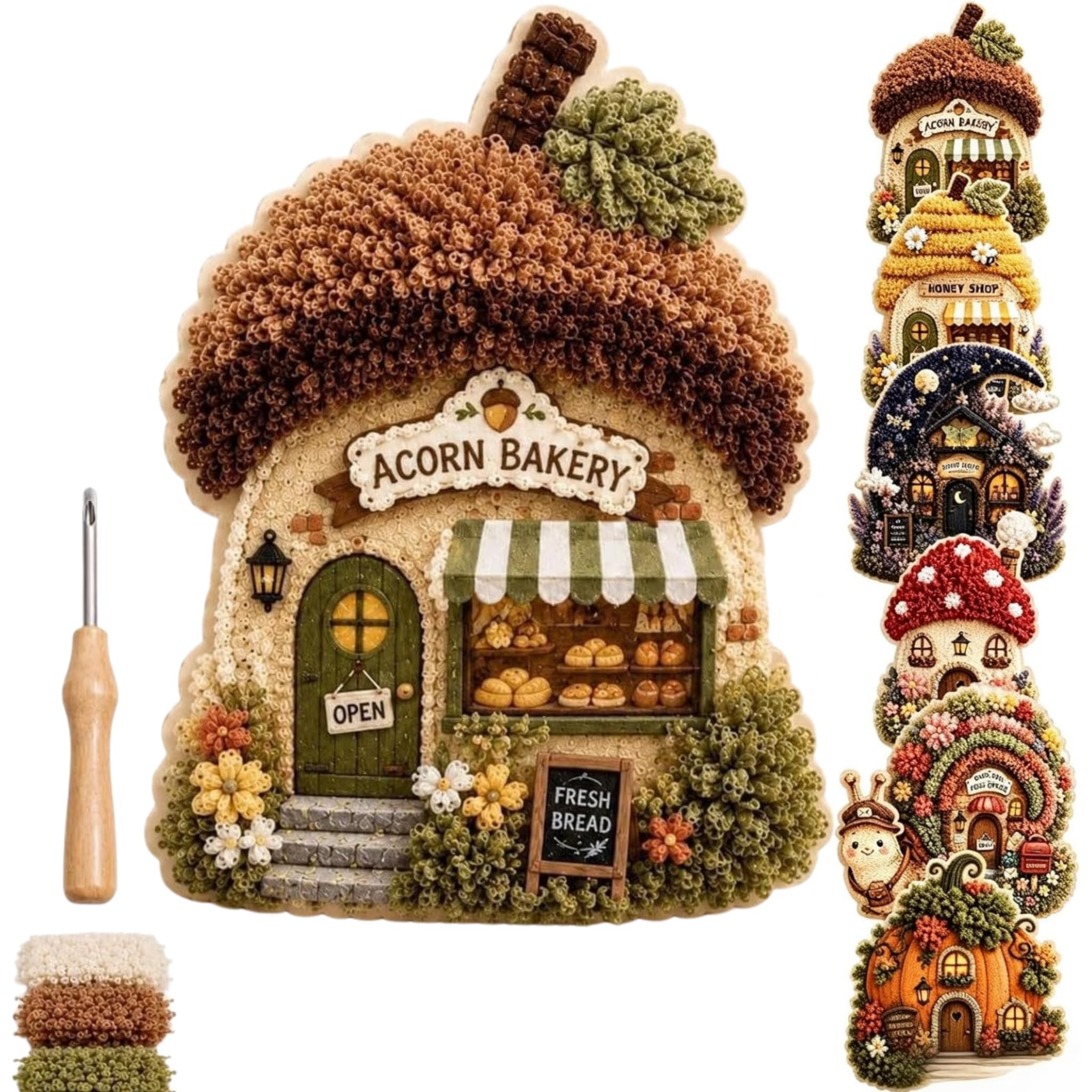 Cosiesnest Whimsical Village 3D Fabric Poke Art Kit, No Sew Press Technique