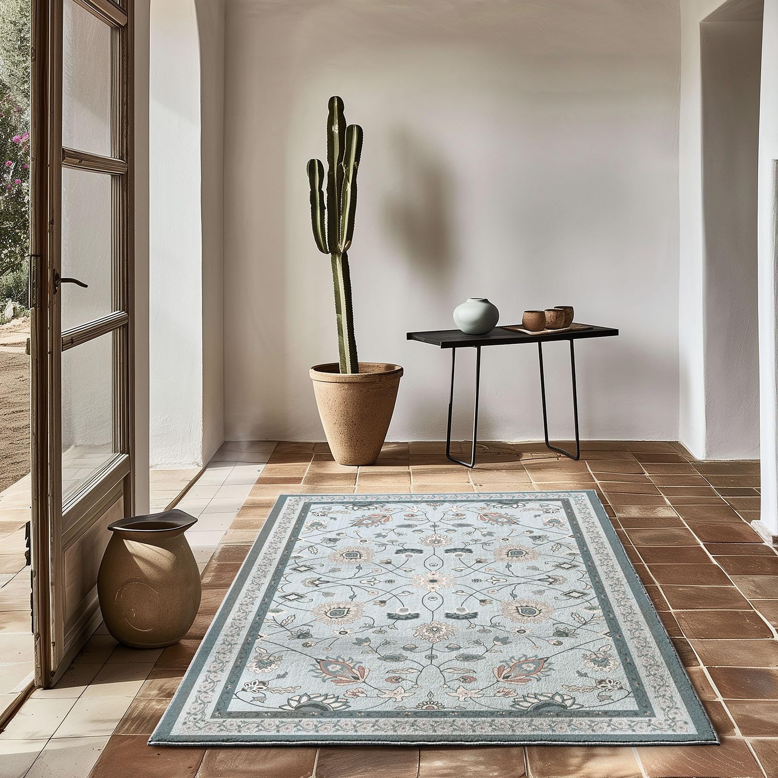 EVERGRACE Area Rugs for Living Room 3x5, Boho Floral Faux Wool Indoor Outdoor Rugs, Washable Rugs for Bedroom Entryway Dining Room Hallyway, Low Pile