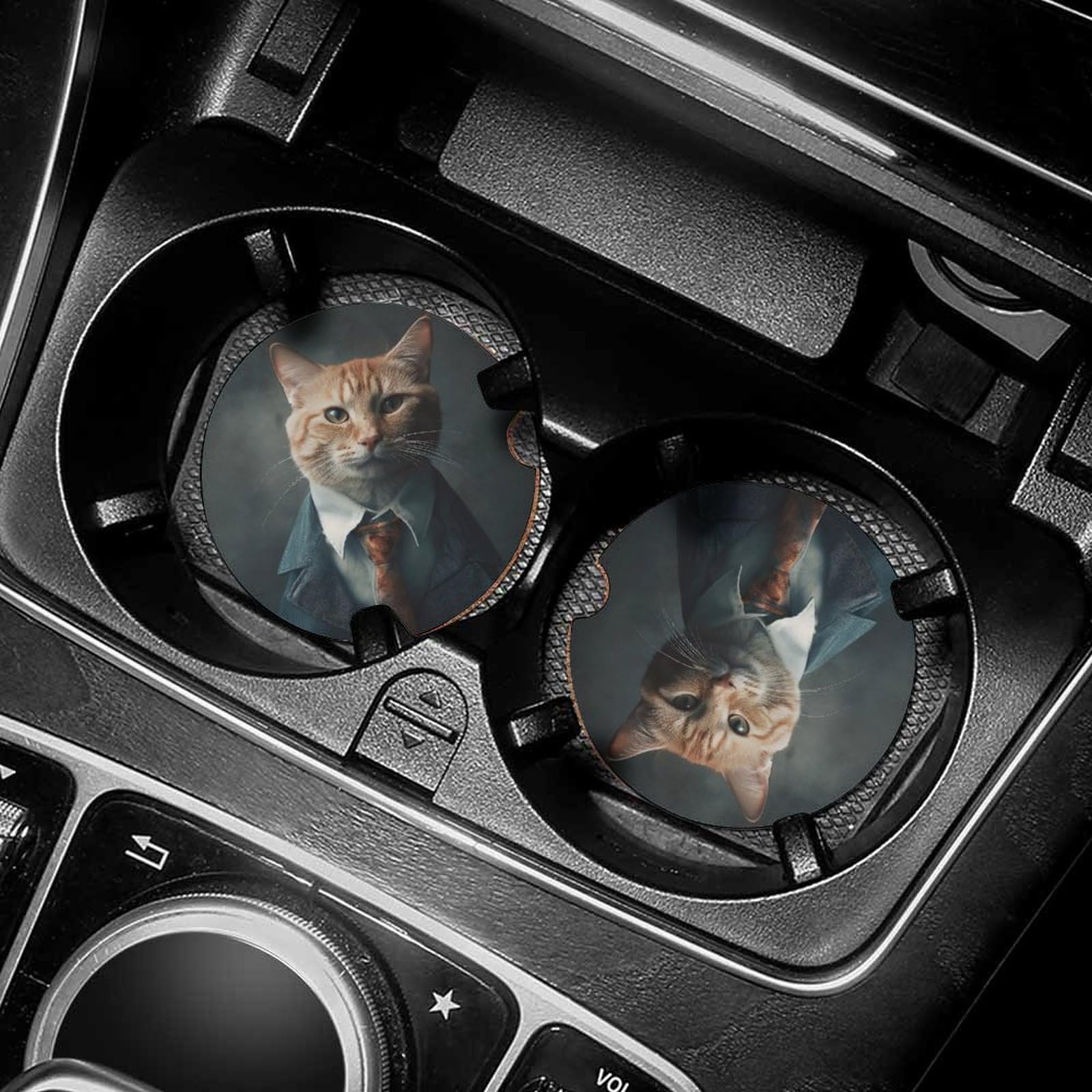 Dessous de verre voiture motif chat pour protéger les porte-gobelets des trajets quotidiens