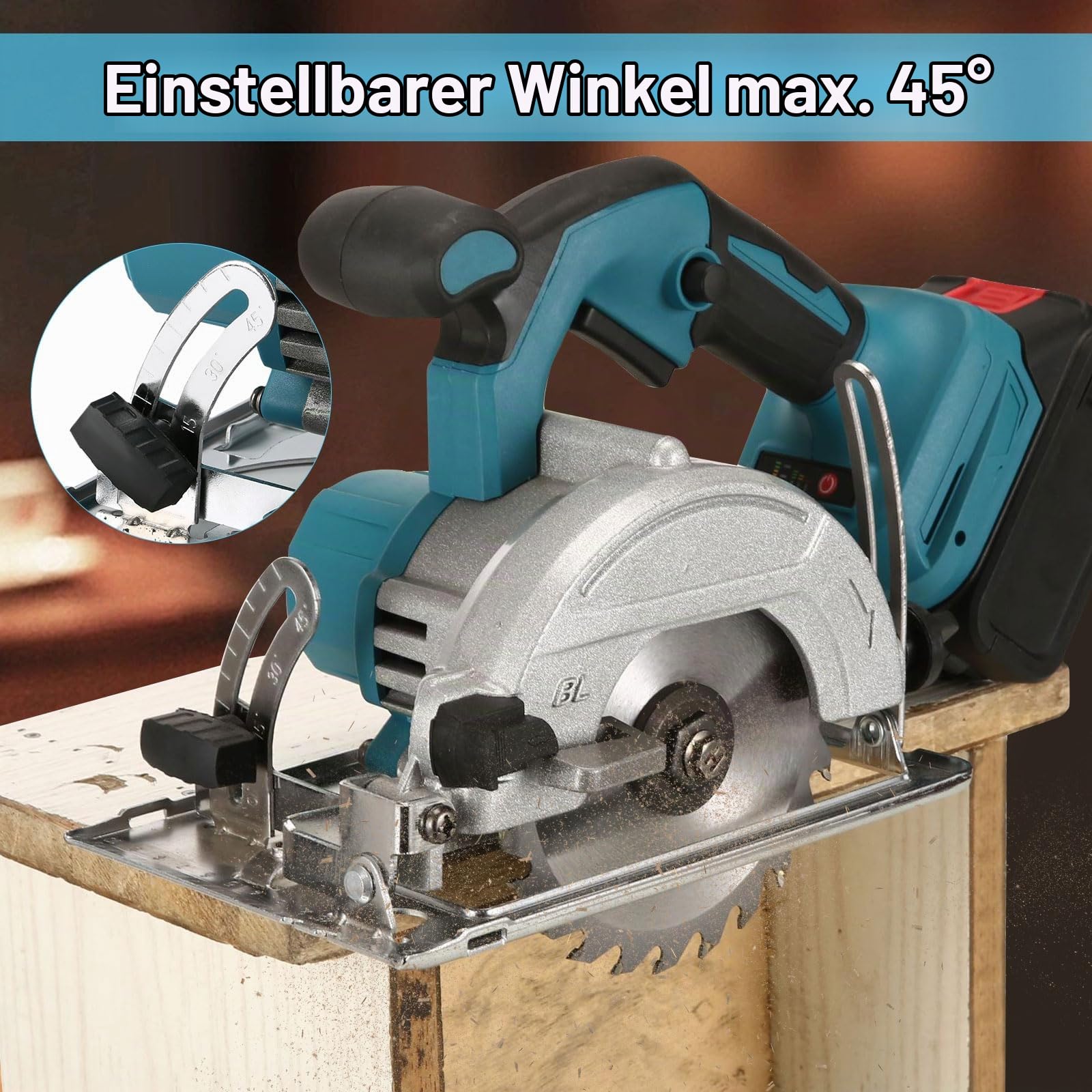 5“ Akku Handkreissäge kompatibel mit Makita Akku 18V, 8000RPM Bürstenlose Kreissäge mit 4 Sägeblättern, Metall-Hilfsgriff, 60 mm (90°), 40 mm (45°) Schnitttiefe, für Holz weiches Metall (keine Akku)