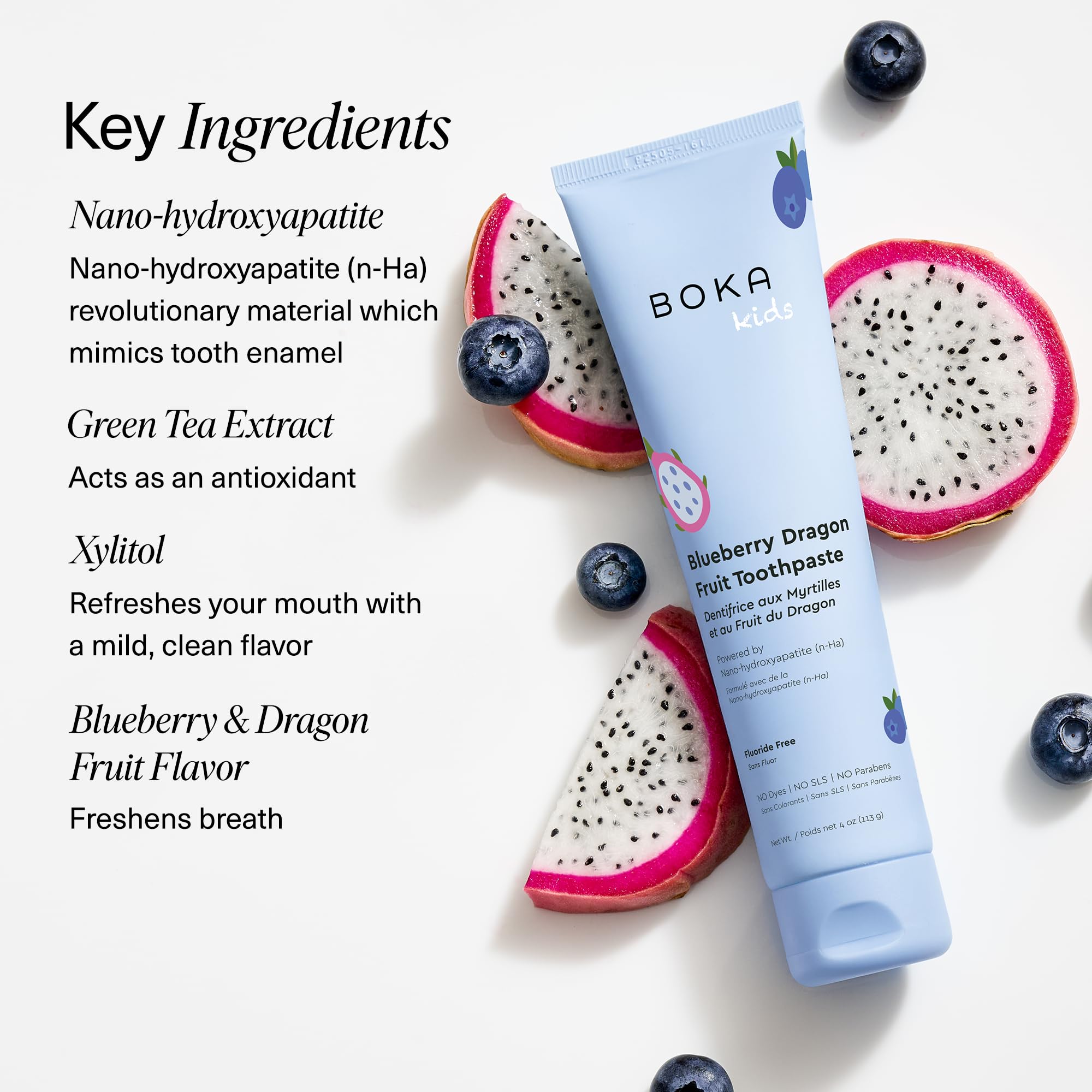 Boka Fluoride Free Toothpaste Nano Hydroxyapatite Toothpaste - Blueberry Dragon Fruit Flavor, 4 oz 1Pk US Manufactured - 5