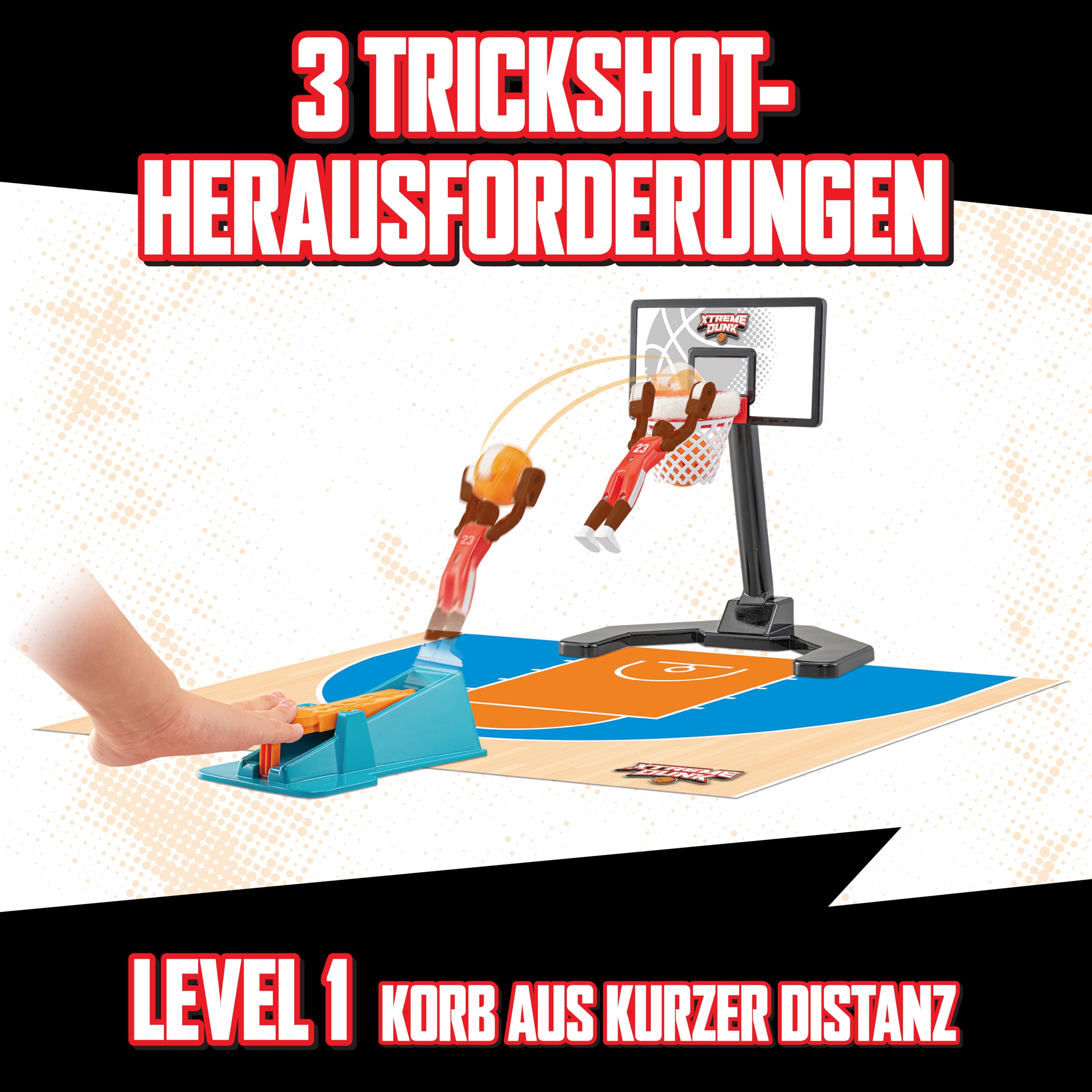 TOMY Xtreme Dunk Basketballspiel, actionreiches Spielzeug für Kinder, mit Abschussrampe und Trickwurf-Funktion, Slam Dunks und Alley-Oops, für 1–4 Spieler, ab 6 Jahren, ohne Batterien