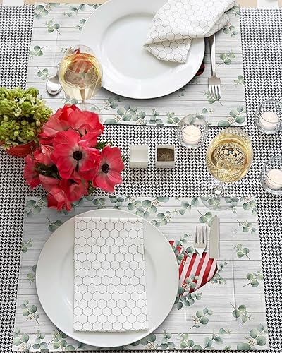 Miniatura 9 de Abstract Green Table Placemats for Dining Table Set of 4,Cotton Linen Cloth Kitchen Place Mats with Pocket,SquareRectangleRoundOblong Table