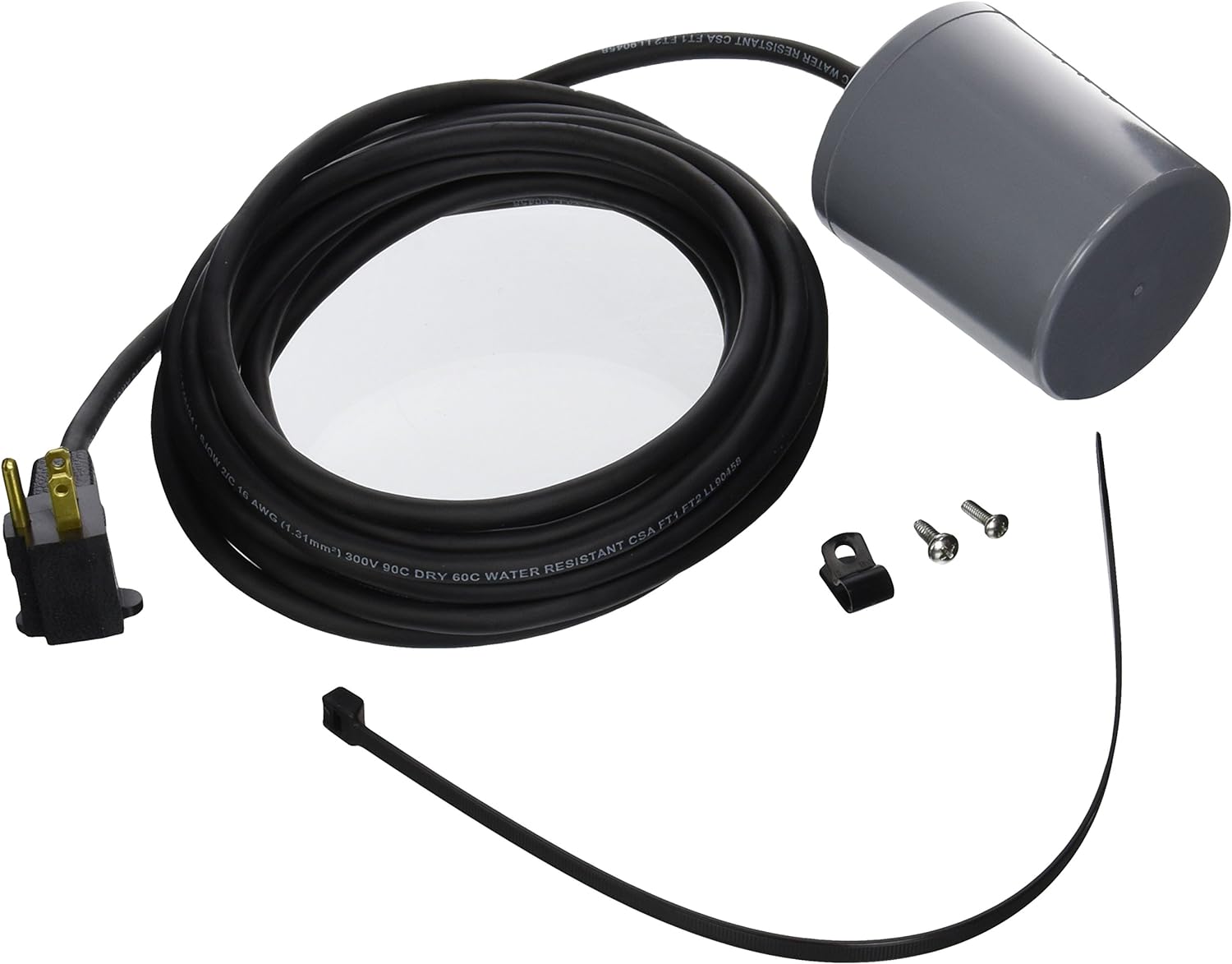 Little Giant RFSN-10 115-Volt, Maximum 13-Amp - 1/2 HP, Pump Down Piggyback Tethered Float Switch for Pond, Sump, Sewage, or Effluent Systems, 20-ft. Cord, Grey, 599210