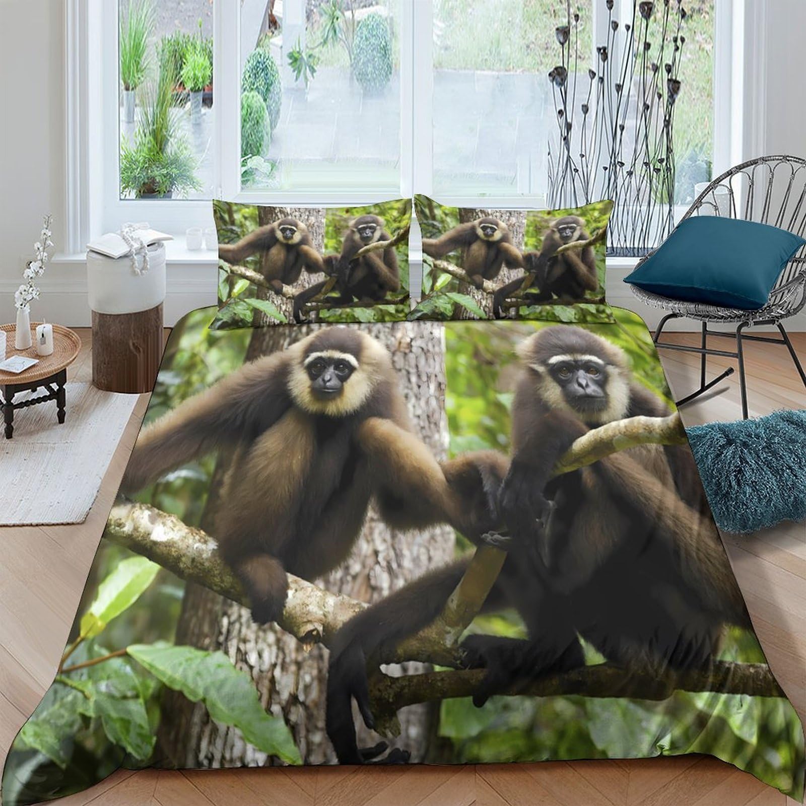 Ctjqhvkz Style-8 3D Printed Monkey Forest Fitted Sheet Microfiber Soft Non-Slip Bed Cover For Bedroom Dorm Mattress Protection Decor Single（135X200cm）