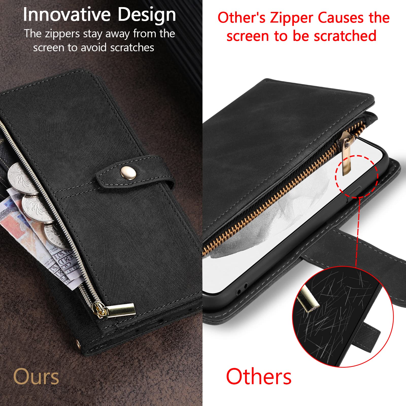 Custodia A Portafoglio Per IPhone XR Con Tracolla Rimovibile - Porta Carte, Cavalletto, Chiusura Magnetica E Cerniera, Nero - 3