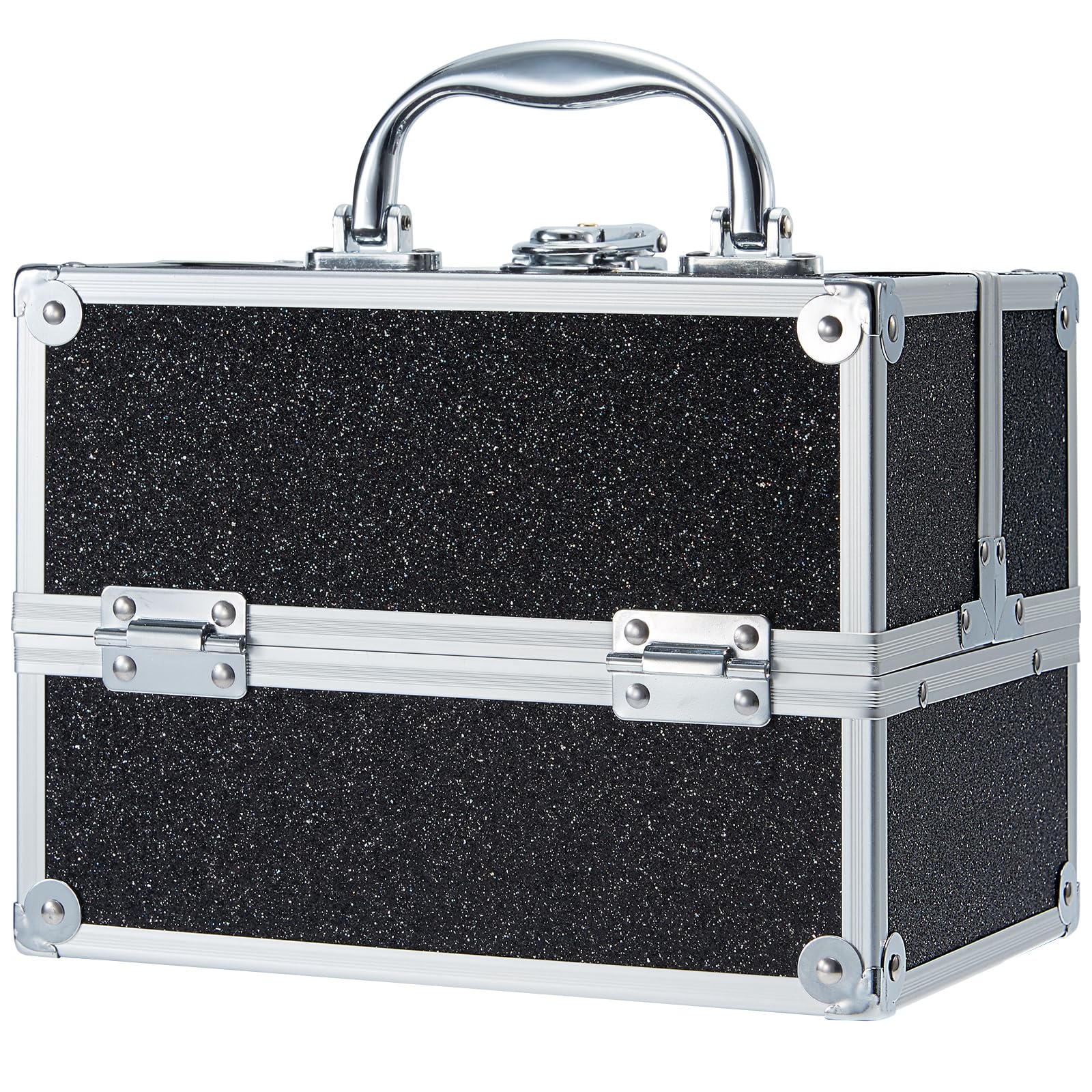 FRENESSA Makeup Train Case Portable Makeup Case Organizer Cosmetic Box Make Up Box Makeup Organizer Cosmetic Storage Cases with Locking Nail Kit Organizer Travel Case Black