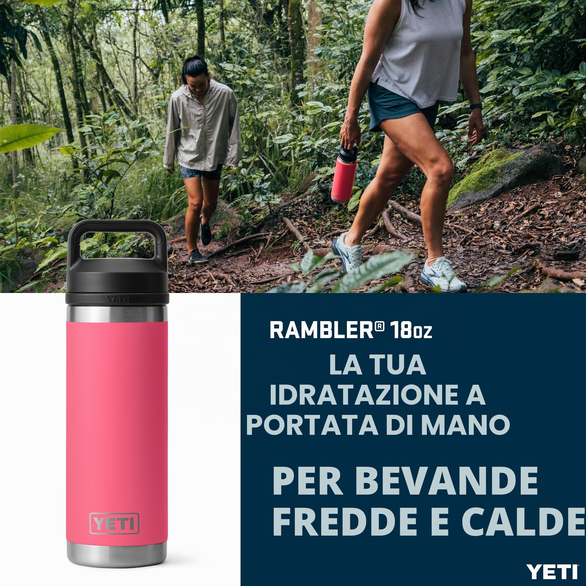 YETI Rambler Bottle Chug, Vacuum Insulated Stainless Steel Bottle with Chug Cap, Tropical Pink, 18 oz (532 ml)