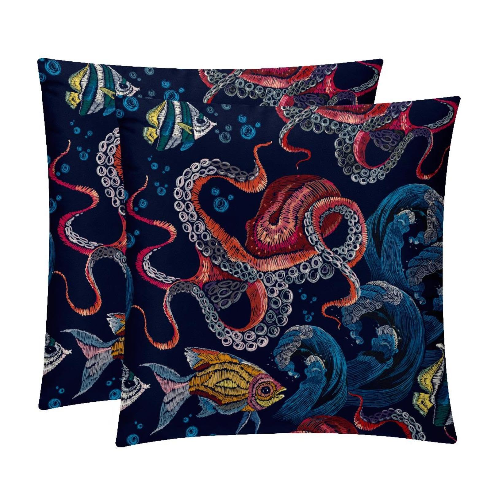 TDGKPZ Octopus Throw Pillow Covers 2 Pack Pillowcases Soft Cozy Pillow Cases For Couch Bed Sofa 40x40cm