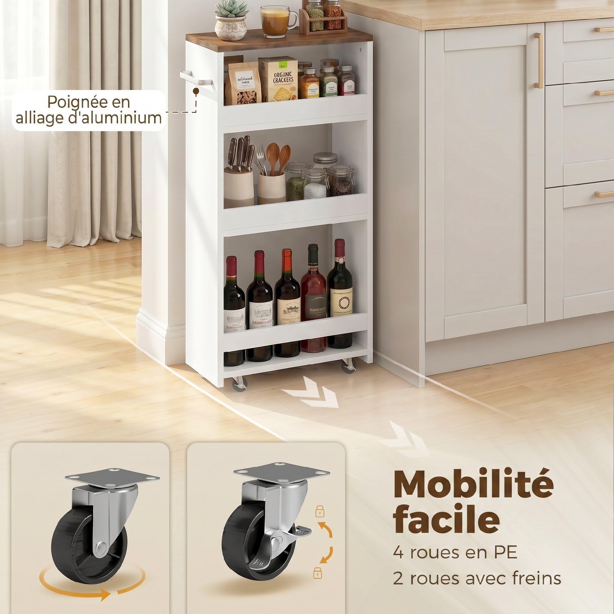 HOMCOM Desserte de Cuisine à roulettes 4 Niveaux 40 x 20 x 84 cm Blanc