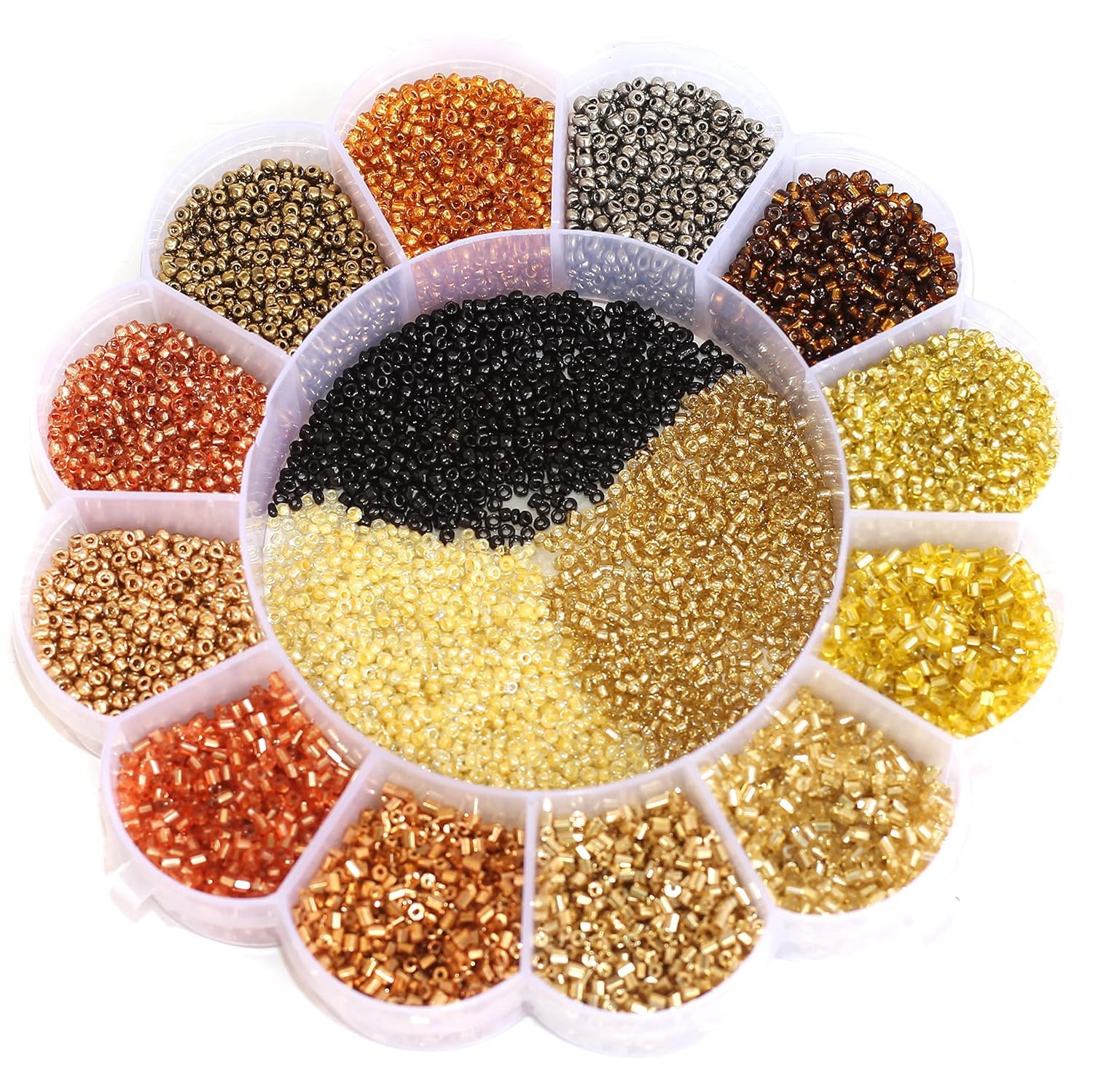 Beadsnfashion Glass Seed Beads DIY Kit for Jewellery Making, Beading, Bracelet, Necklace, Embroidery and Art and Crafts for Girls and Kids, Size 11/0 (2mm) (Gold)