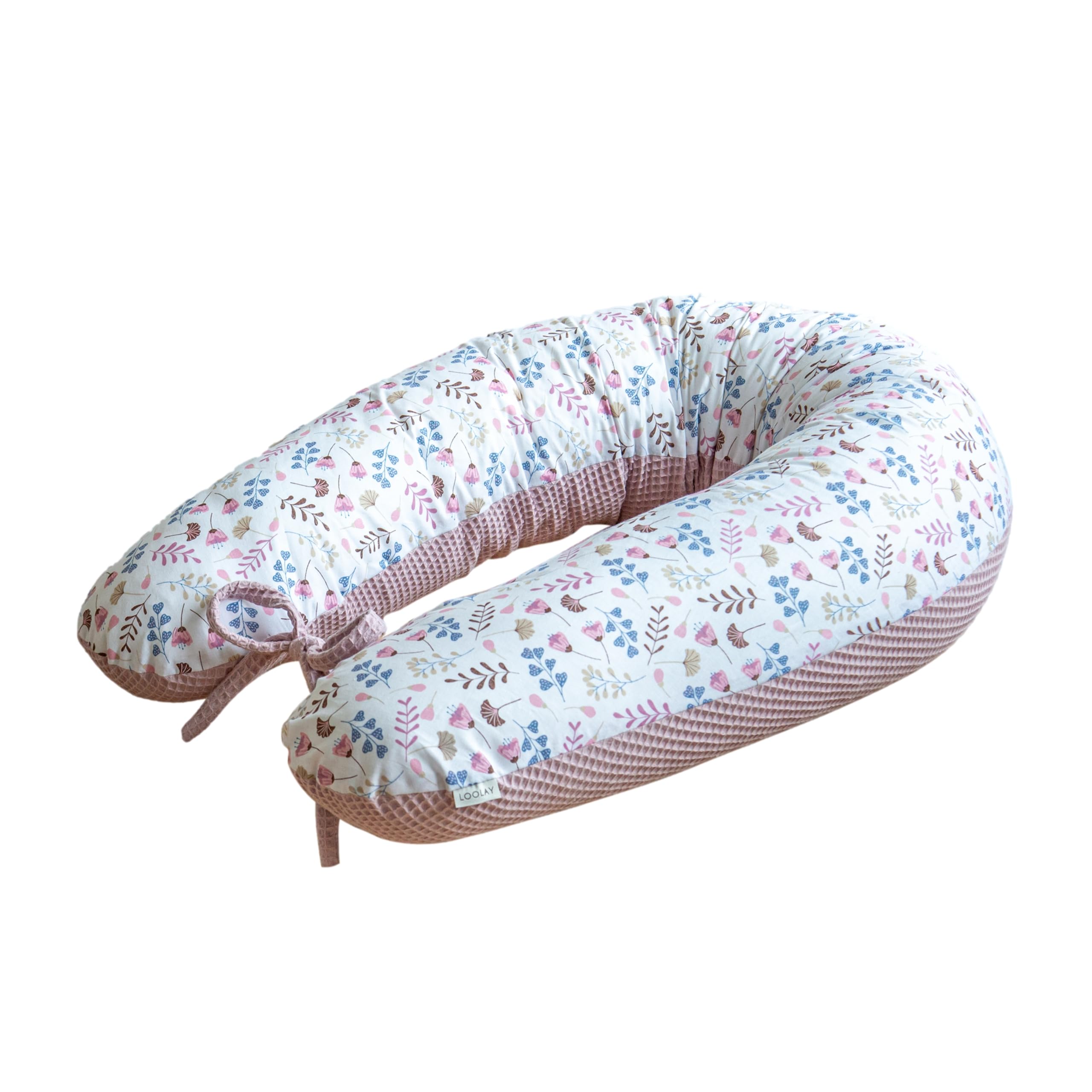 LOOLAY schwangerschaftskissen 170cm – Stillkissen und Lagerungskissen für Schwangere – 100% Öko-Tex Baumwolle – Ergonomisches Körperkissen mit Waschbarem Bezug (Rosa Waffel/Rosa Wiese)