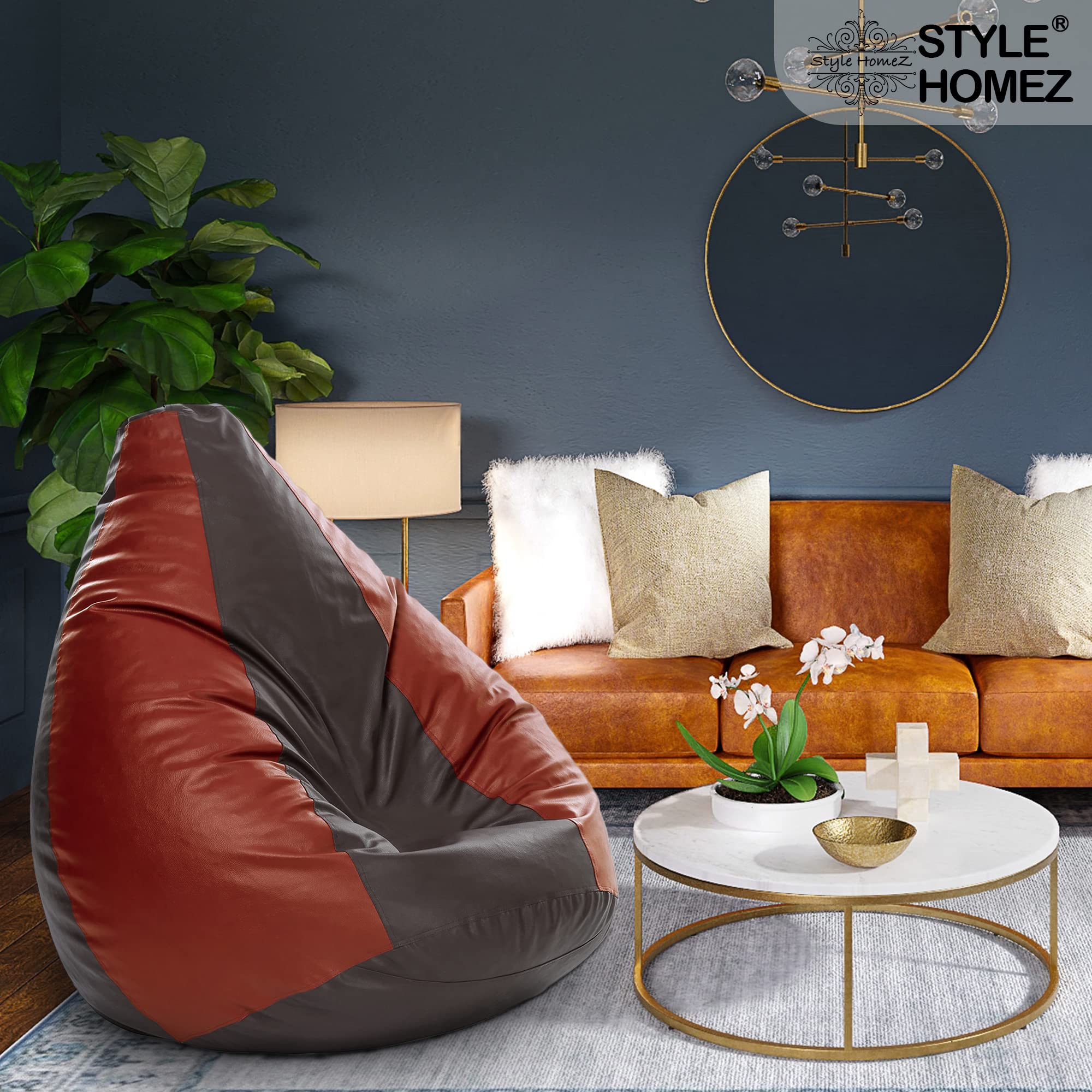 Style Homez Premium Leatherette Classic Jumbo Bean Bag Jumbo Size SAC Brown Tan Color, Cover Only 4