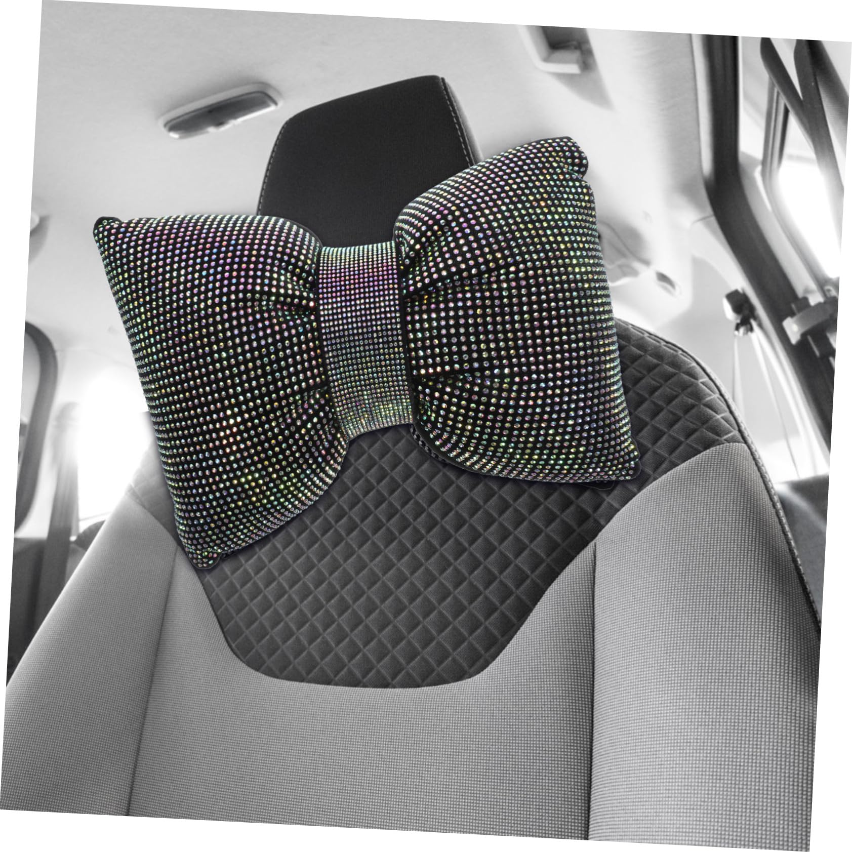 VALICLUD 2 Pièces Coussin Appui- Voiture avec Nœud Ornement Strass Oreiller Soutien Cervical Décoratif pour Siège Auto Installation Facile Élégant et Confortable