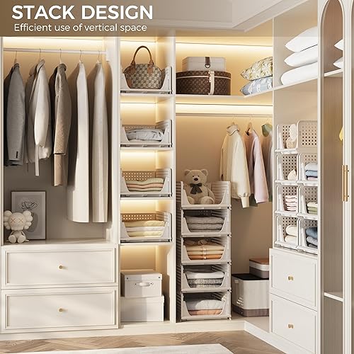 Miniatura 4 de Paquete de 5 cubos de almacenamiento apilables para armario, caja organizadora multifuncional y plegable, cajón de almacenamiento para dormitorio,