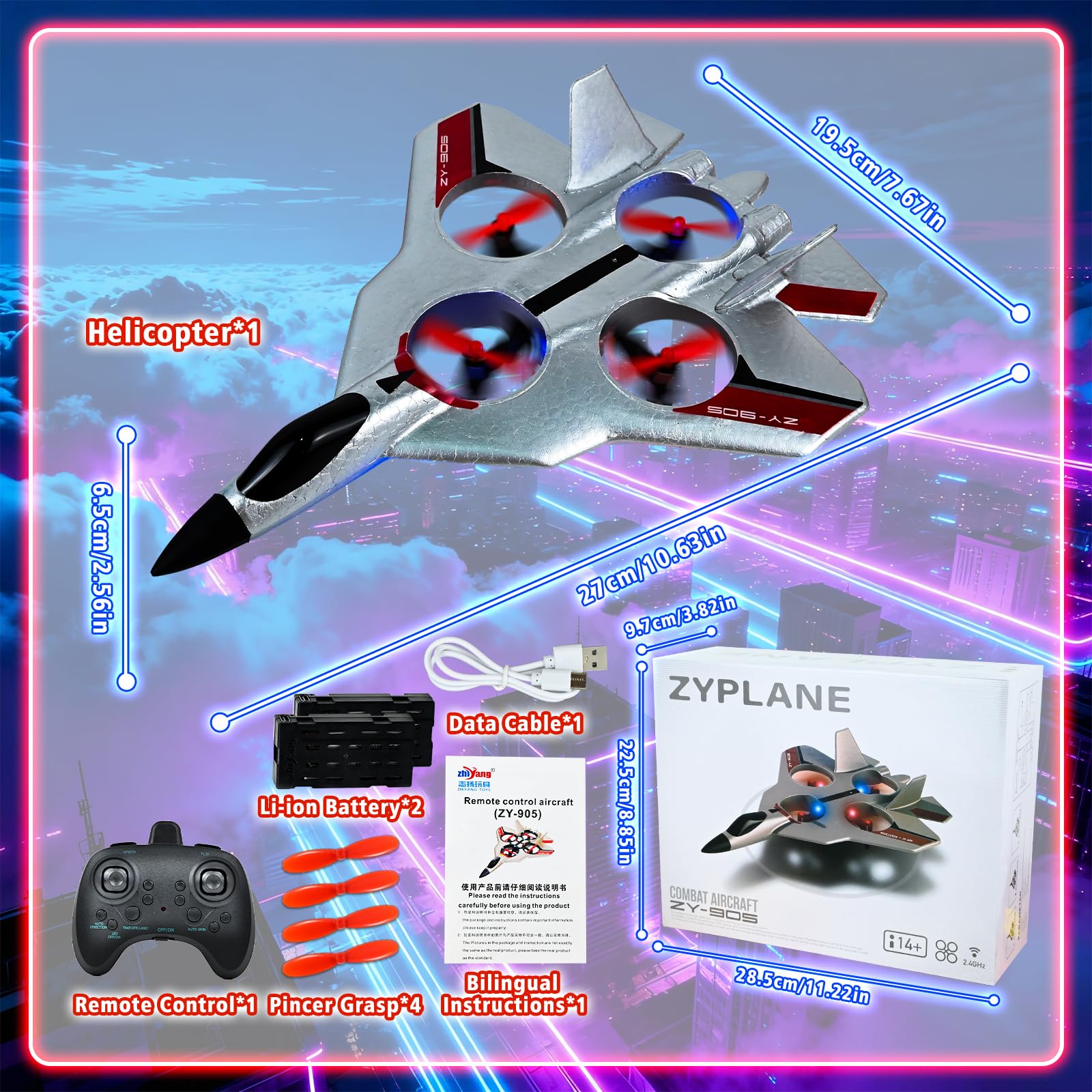 Ulikey Samolot RC dla dzieci, zdalnie sterowany samolot 2,4 GHz, model samolotu ładowany przez USB z 4-osiowym stabilizatorem żyroskopowym, lampką nocną LED i 4 zapasowymi śmigłami dla dzieci