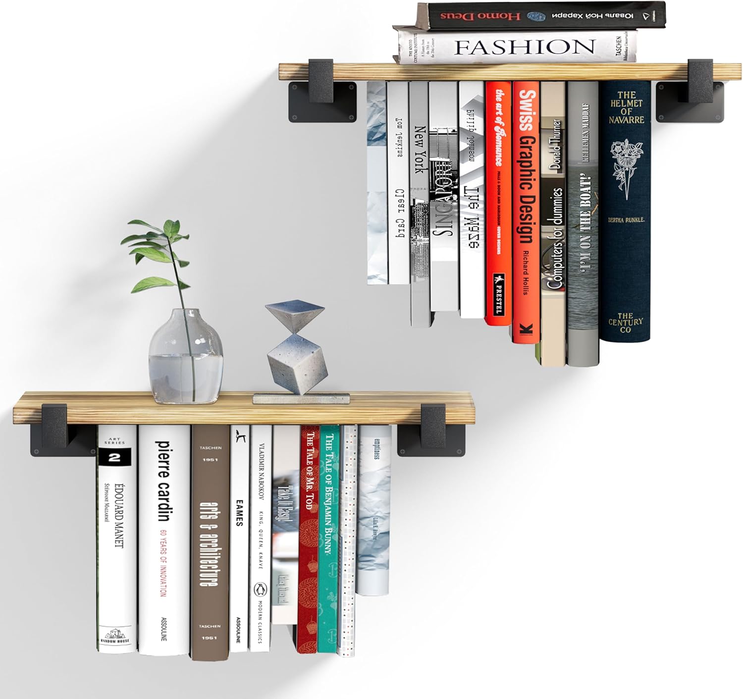 NANATI 2 Set of Floating Bookshelf, Pine Wood Bookshelf