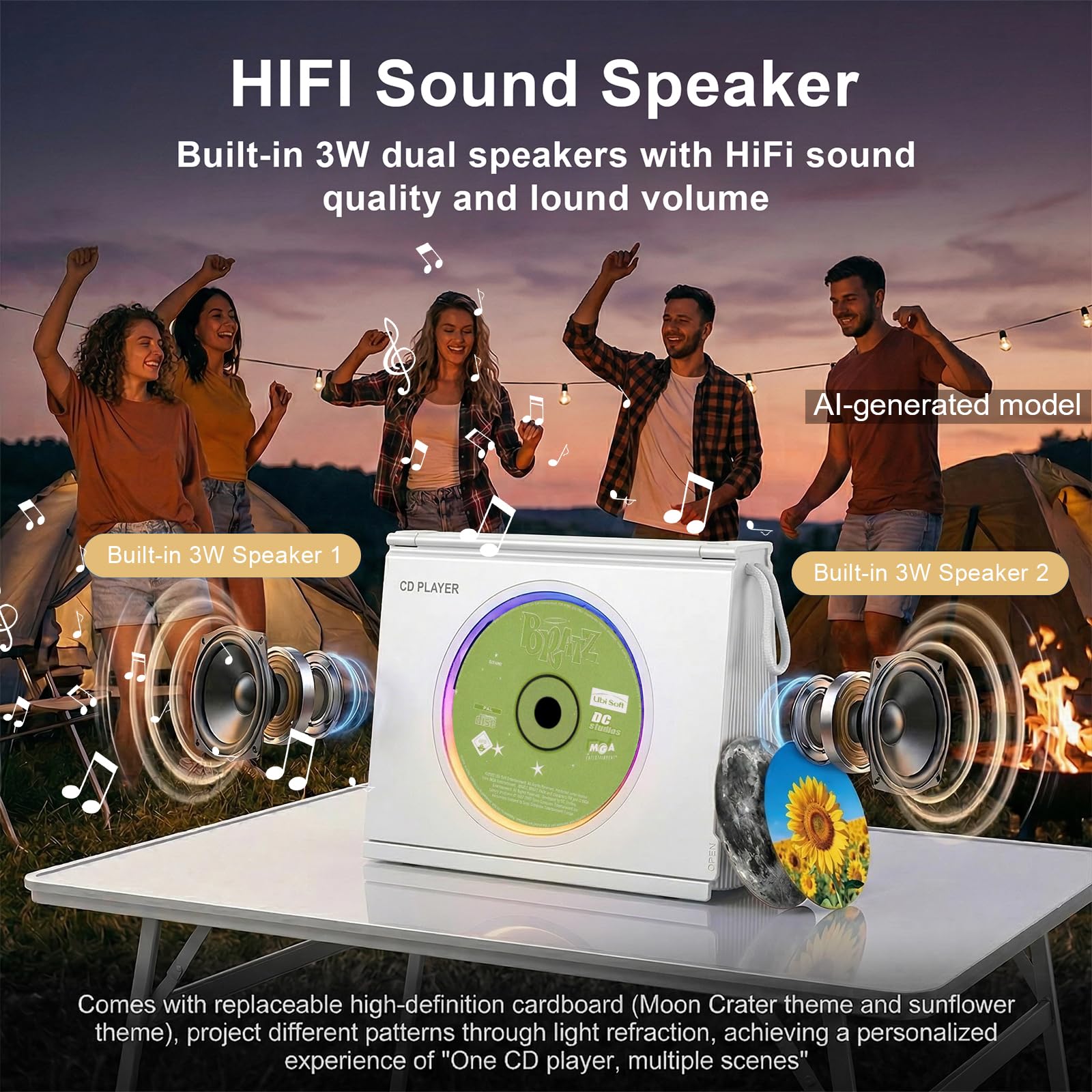 Gueray Lettore CD Portatile Bluetooth 5.3 Altoparlante HiFi Batteria Ricaricabile 4000mAh Design Libreria