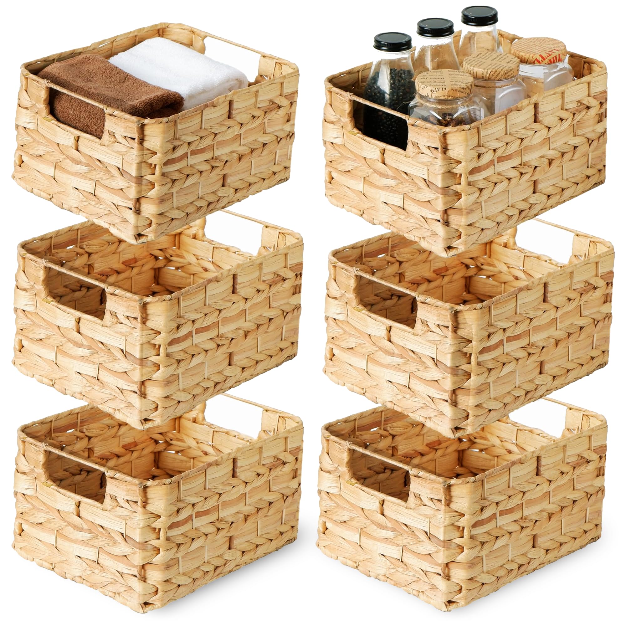 Wicker Pantry Storage Baskets, Set of 6 Hyacinth Baskets for Shelves