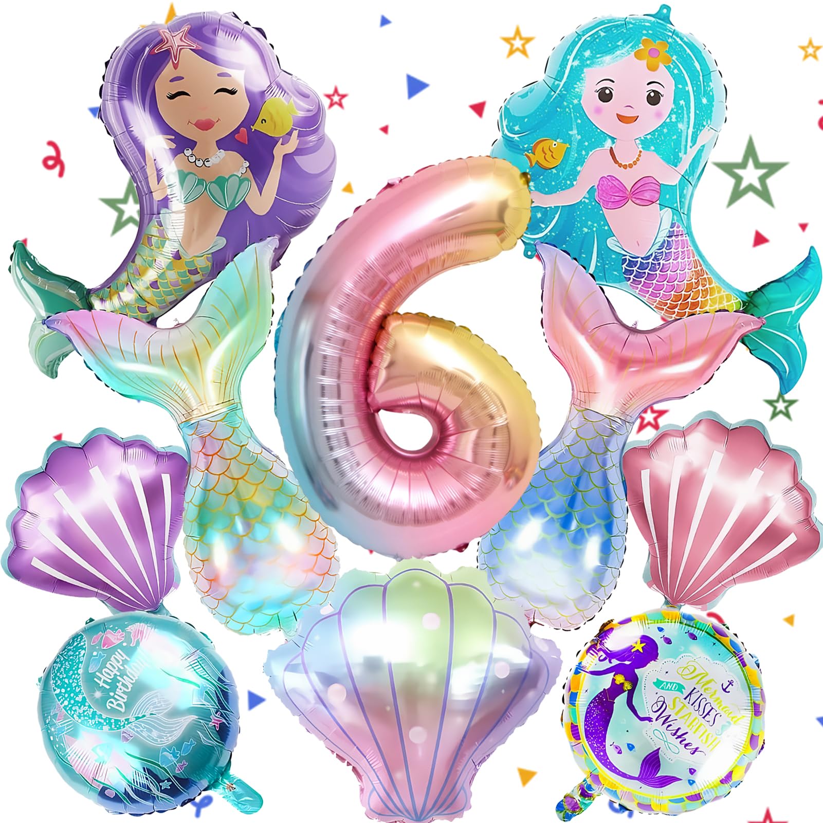 10 Stück Meerjungfrau Luftballons 6. Geburtstag Deko Mädchen Meerjungfrauenflosse Ballons Mermaid Folienballons Kindergeburtstag Deko Für Kindergeburtstag, Unterwasser-Party, Ozean Thema Dekoration