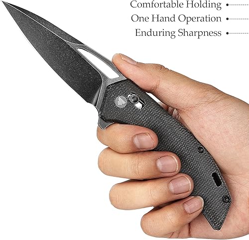 Miniatura 4 de Cuchillo plegable de bolsillo para hombres, transporte diario, cuchillo con clip para EDC camping al aire libre, hoja de acero 14C28N de 3.38