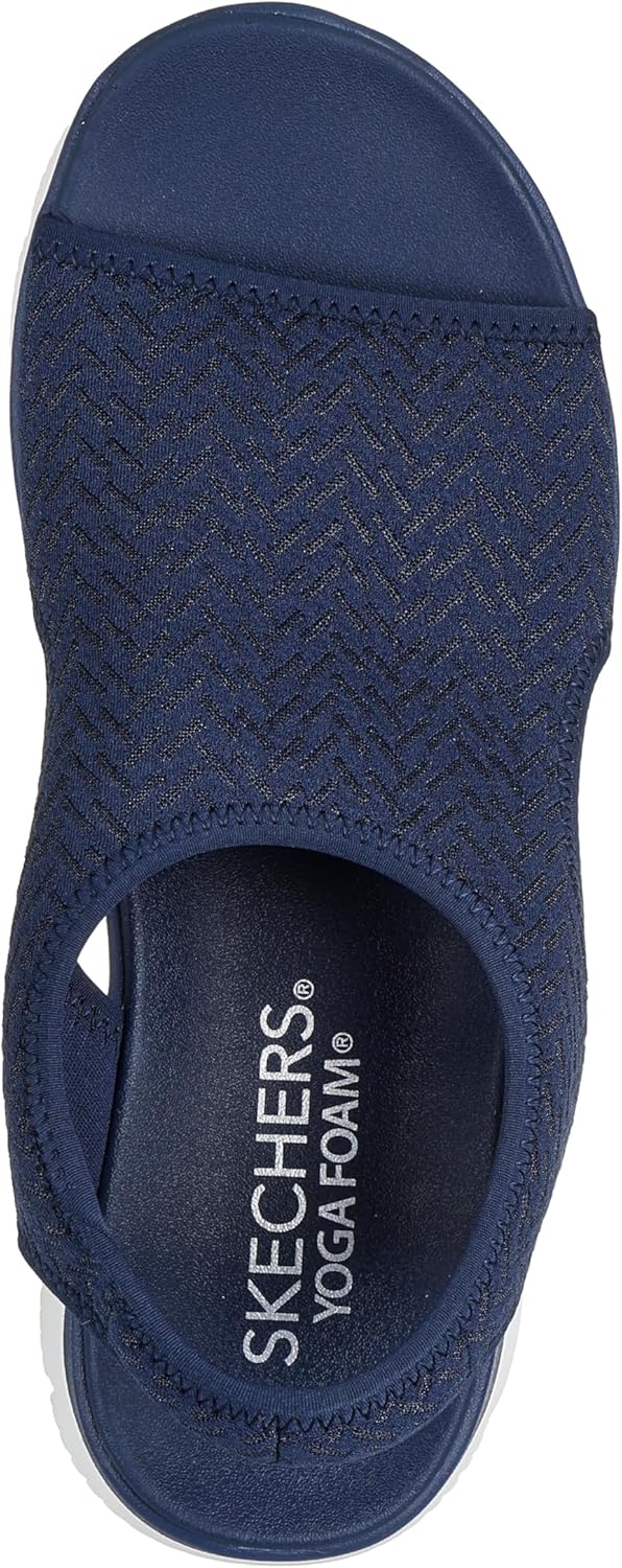 Skechers Women's SUMMITS - OUTTA HERE, Textured Chevron Neoprene H-Band Sandal, Black/Black, 5M - Image 3