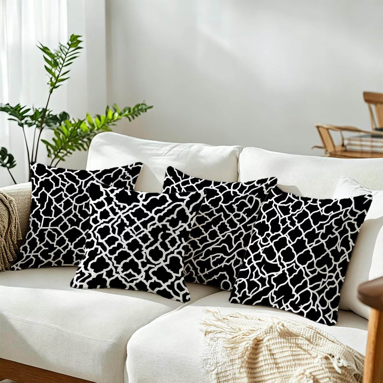 Coussin Exterieur Impermeable Noir Et Blanc, Taie Oreiller 45x45, Cod-304
