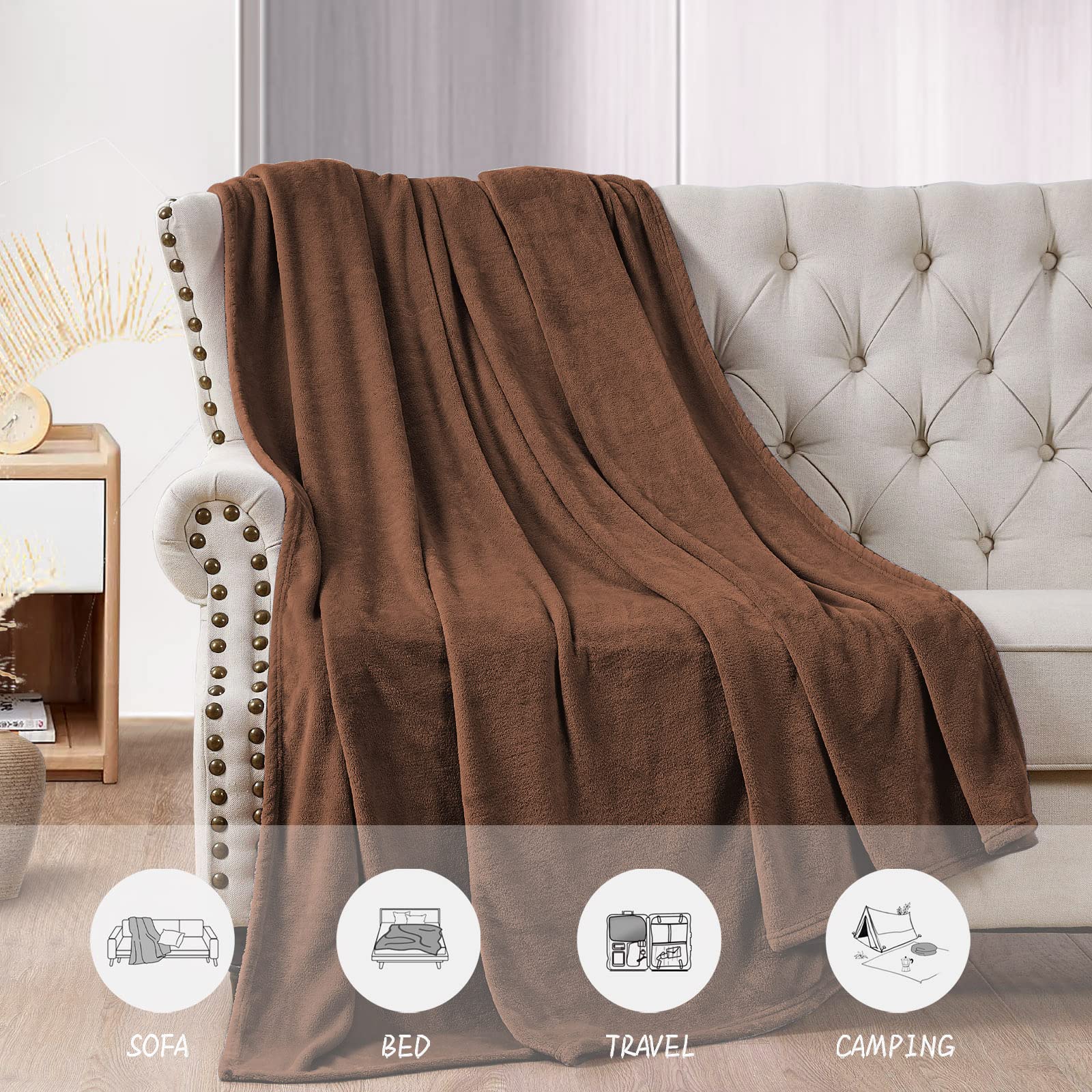 FARFALLAROSSA Couverture Plaid Polaire Flanelle 230 x 270 cm - Jeté de Canapé Polaire - Couverture lit 2 Personnes Epaisse Douce Et Chaude - Plaid Haute Qualité - Marron
