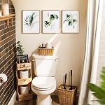ArtbyHannah Framed Canvas Wall Art for Bedroom, 12x16 Inch Botanical Paintings Wall Decor with Green and Gold Glided Textured Modern Nature Pictures Plant Prints for Bathroom & Living Room(Set of 3)