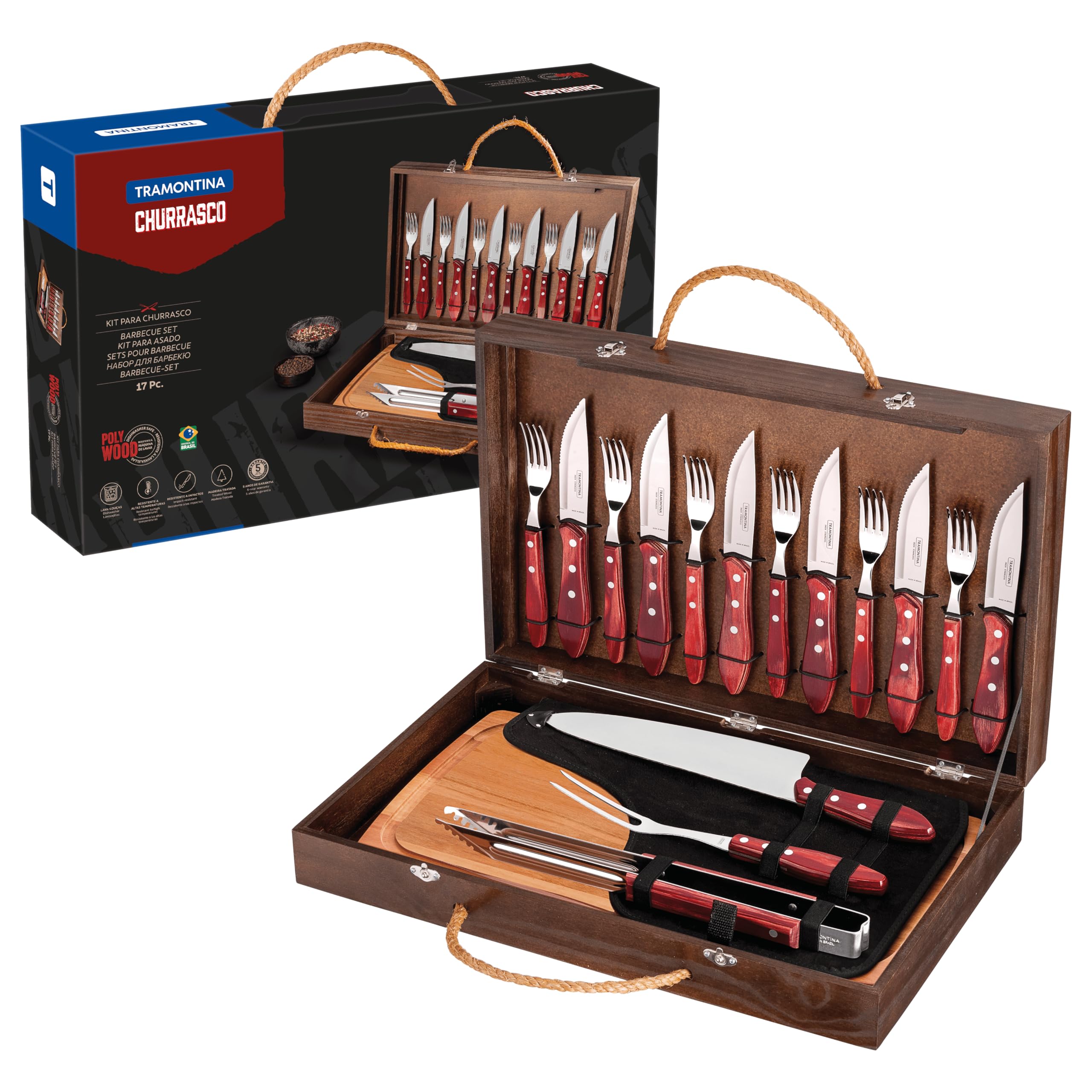 Tramontina Valigetta Utensili Posate per la Carne/BBQ Polywood 17 pezzi