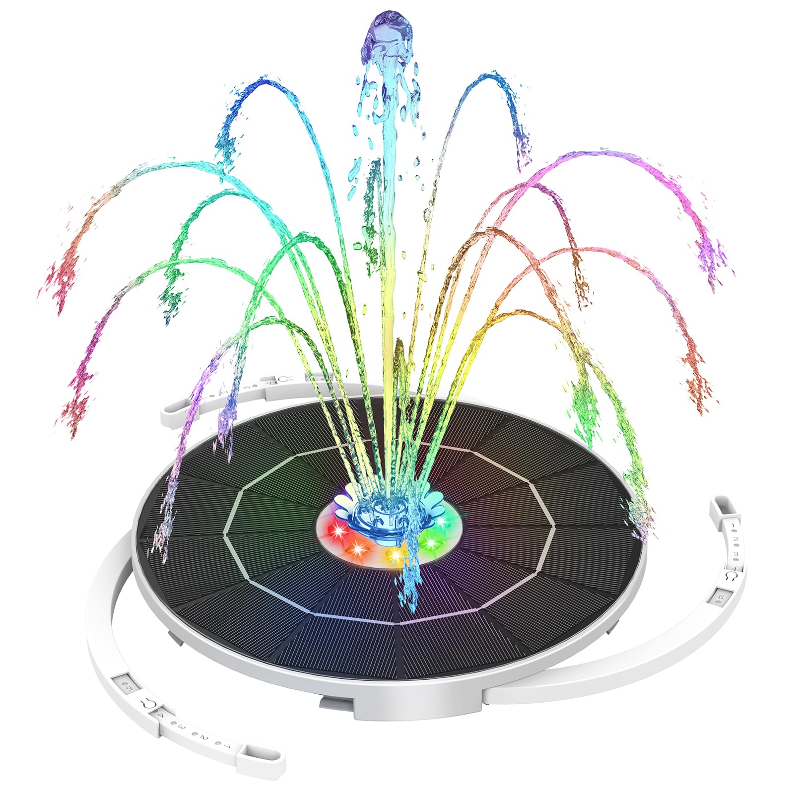 AISITIN 5,5 W led-fontein op zonne-energie met verstelbare steunstang, kleurrijke vijverpomp met verschillende sproeiers, waterpomp voor tuinvijver, vogelbad, doe-het-zelf waterspel