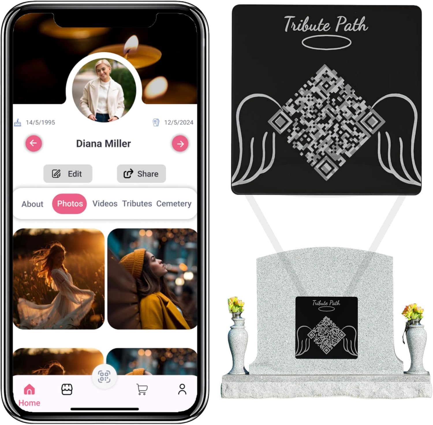 Memorial Plaque with QR Code – Scan to View Photos & Messages Instantly – No Subscription, Personalized Tribute for Funeral & Gravesite