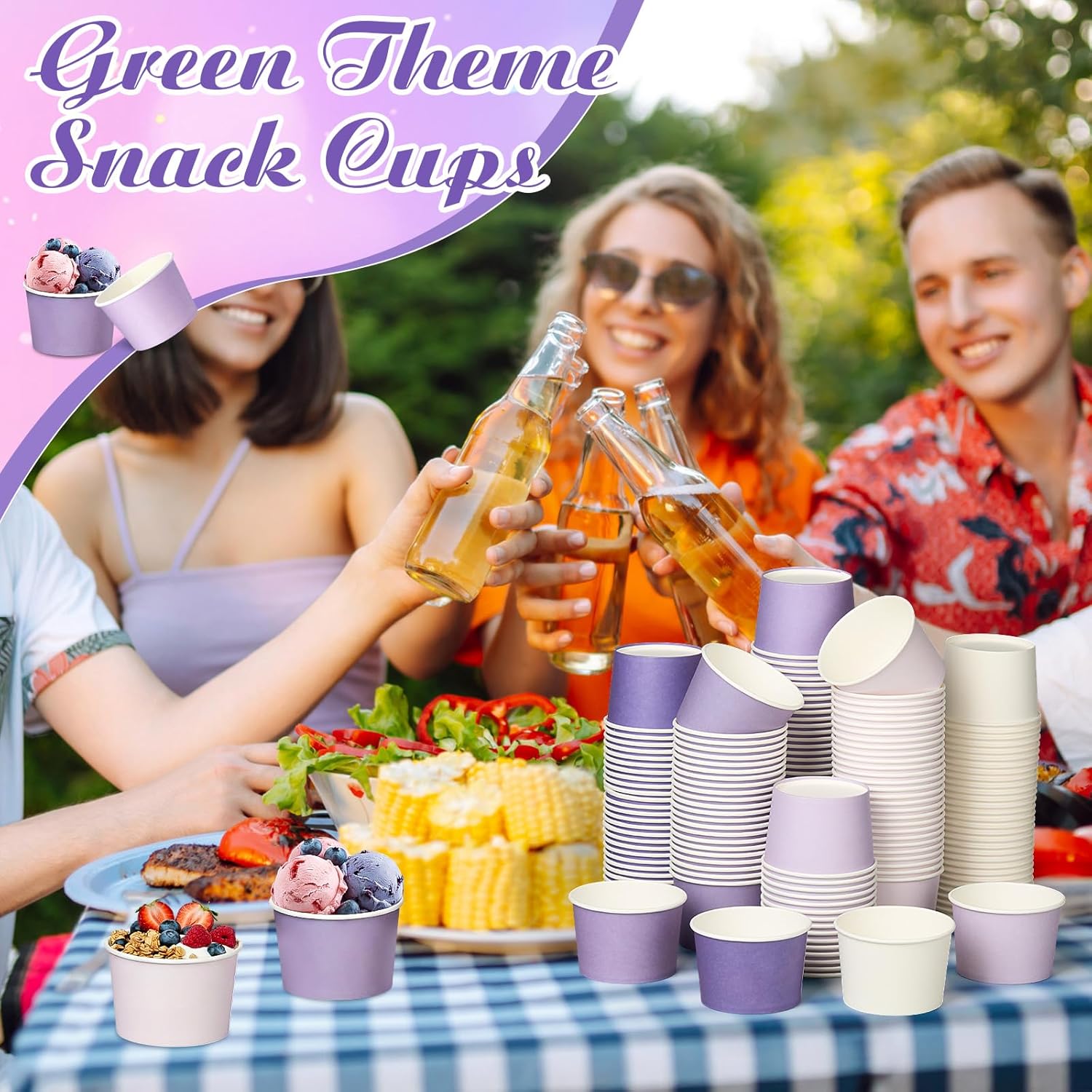 Nuenen 300 Pcs 300 Pcs 8 oz Easter Ice Cream Paper Cups Bulk Disposable Dessert Cups Solid Color Paper Dessert Bowls for Snack Sundae Spring Party Favors Ice Cream Bar Supplies (Purple Gradient)