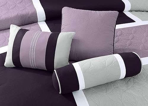 Miniatura 3 de Chezmoi Collection Upland - Juego de edredón acolchado de 7 piezas, lavandagrismorado, tamaño matrimonial