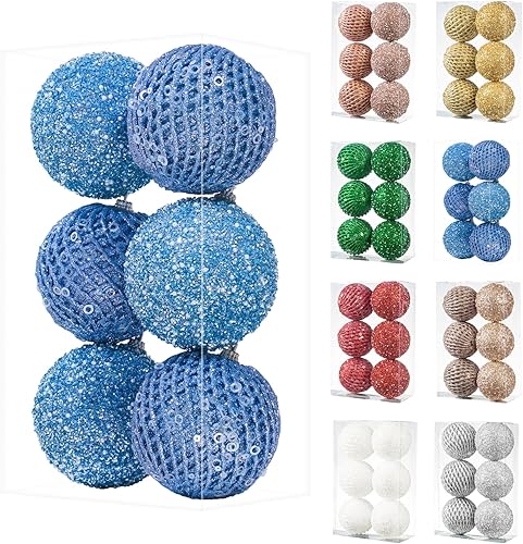 Adornos de bola de Navidad de 3.15 pulgadas, 12 piezas de bolas de espuma con lentejuelas con purpurina, inastillables, decoraciones de Navidad,