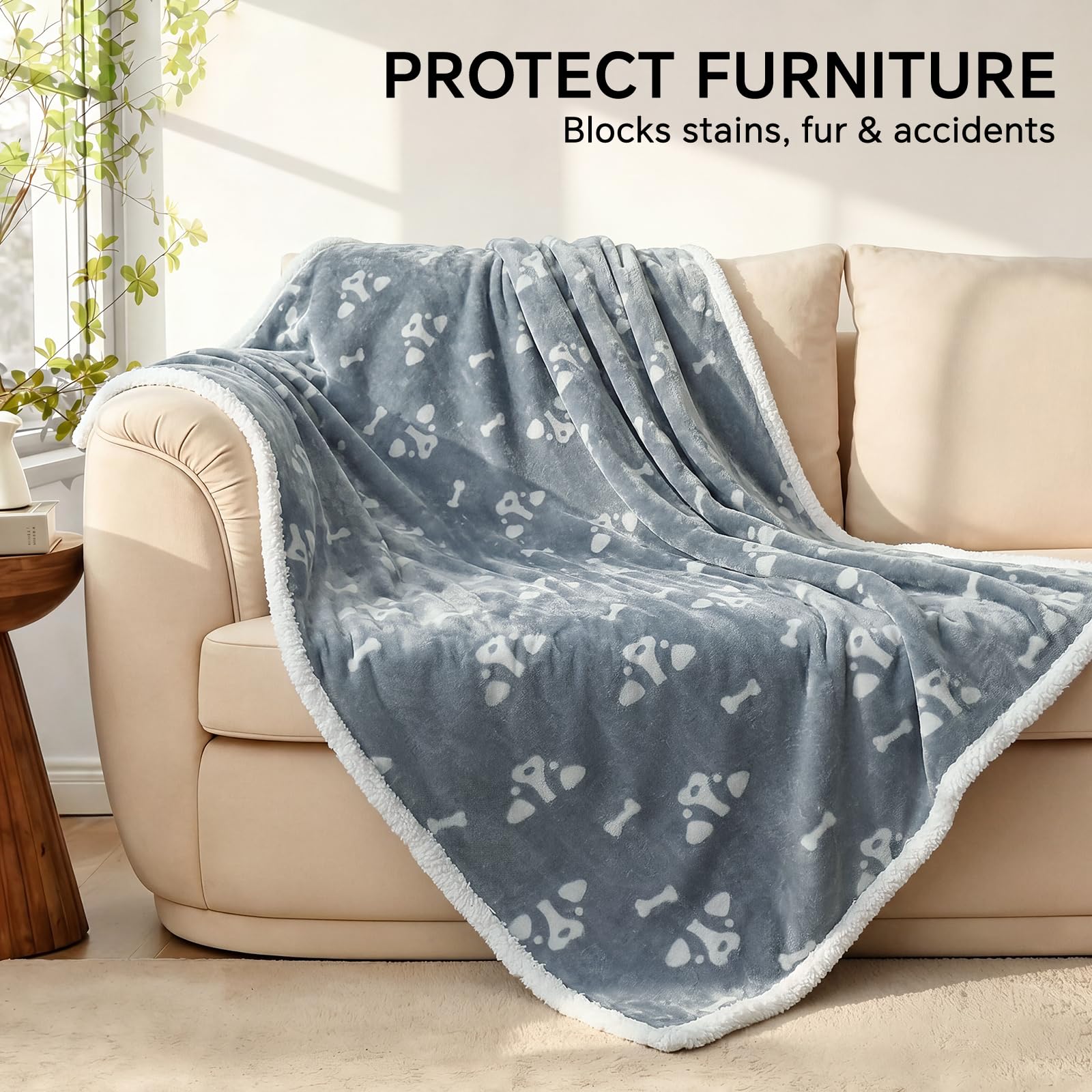 luciphia wasserdichte Hundedecke,kuschelige Fleece Katzendecke,Haustierdecke waschbar für Hunde und Katzen，Schutzdecke für Sofa,Bett,Auto Rückbank,Möbel,Grau Knochen,XL(145x216cm)