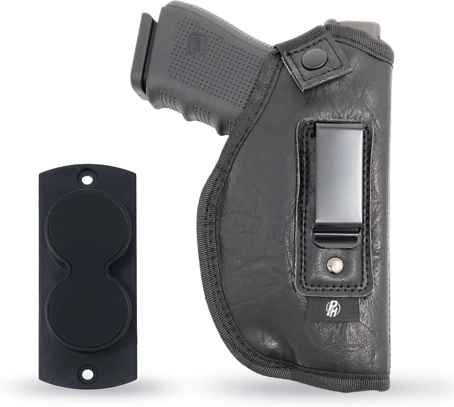 Popular Holsters Combo IWB Gun Holster + Magnet - by PH - Concealed Carry Soft Material - PU Leather - Soft Interior - Fits Glock 17 19 23 25 32 38 - Sig Sauer P320 - Springfield XDS 4", XDE