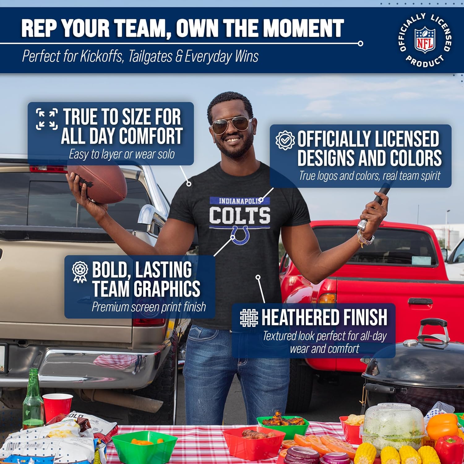 Team Fan Apparel NFL Adult Team Block Tagless T-Shirt - Cotton Blend - Charcoal - Perfect for Game Day - Comfort and Style - Image 5