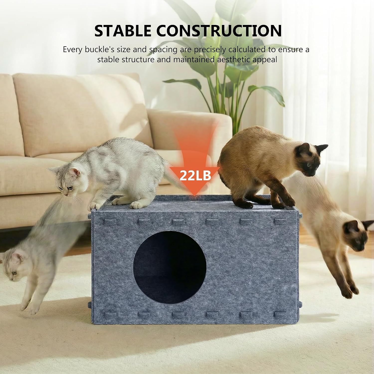 Cat Bed for Indoor Cats, Cat House for Large & Multiple Cats, Foldable Cat Bed Cave, Peekaboo Cat Hideaway, 23.6x15.8x11.8 inch, Medium Gray