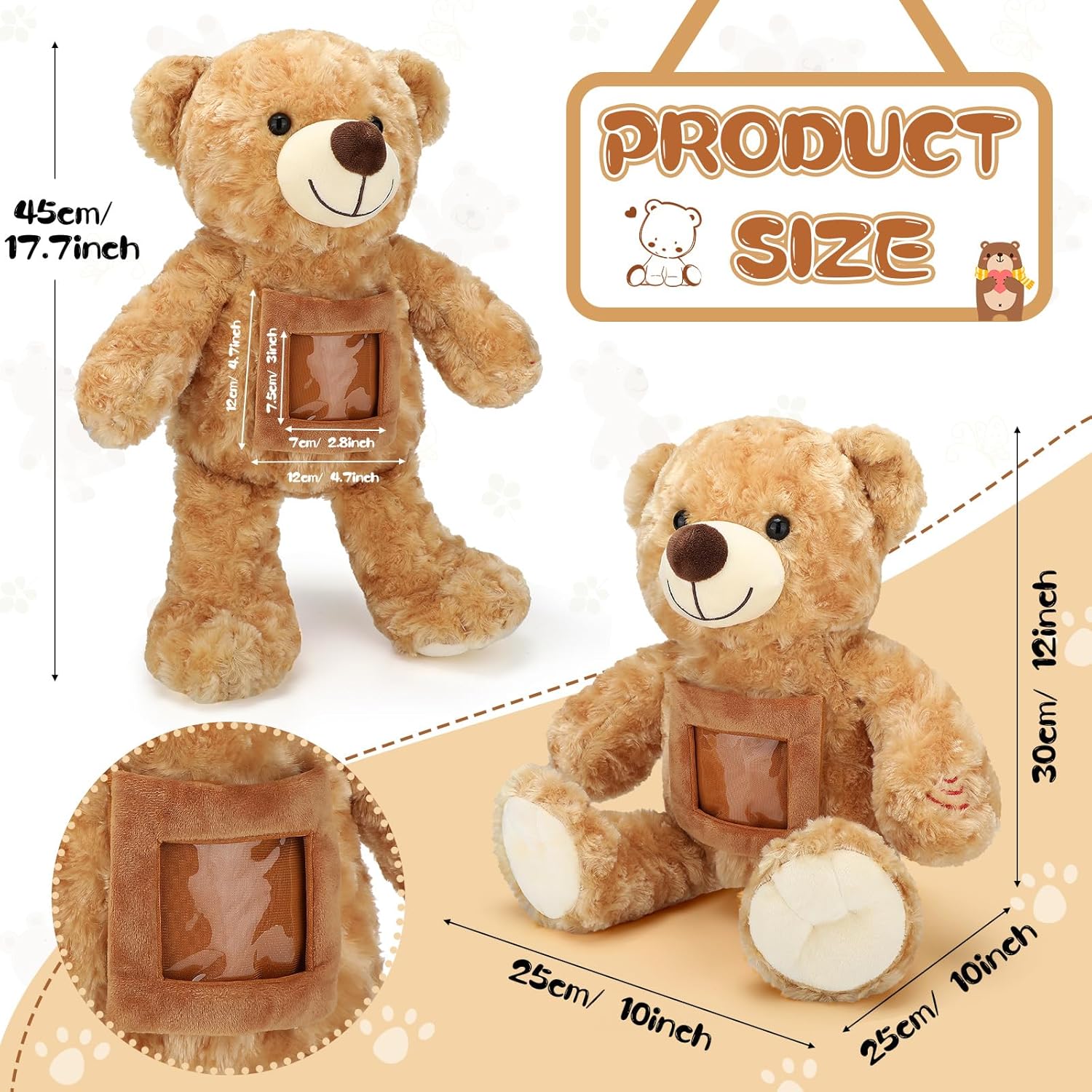 Leyndo Bear with Voice Recording Remembrance Stuffed Animal with Picture Recordable Messages Memorial for Valentine Day Bulk Shower Birthday Gift, Recording Gifts(18 Inch,Brown) Brown 18 Inch